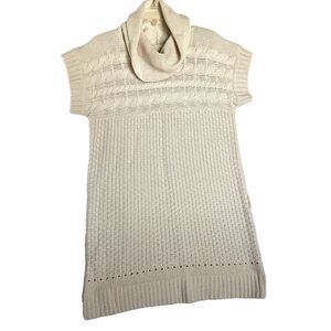 FYLO Womens Large Dress Knit Beige Sheath Cowl Neck Short Sleeve Sweater